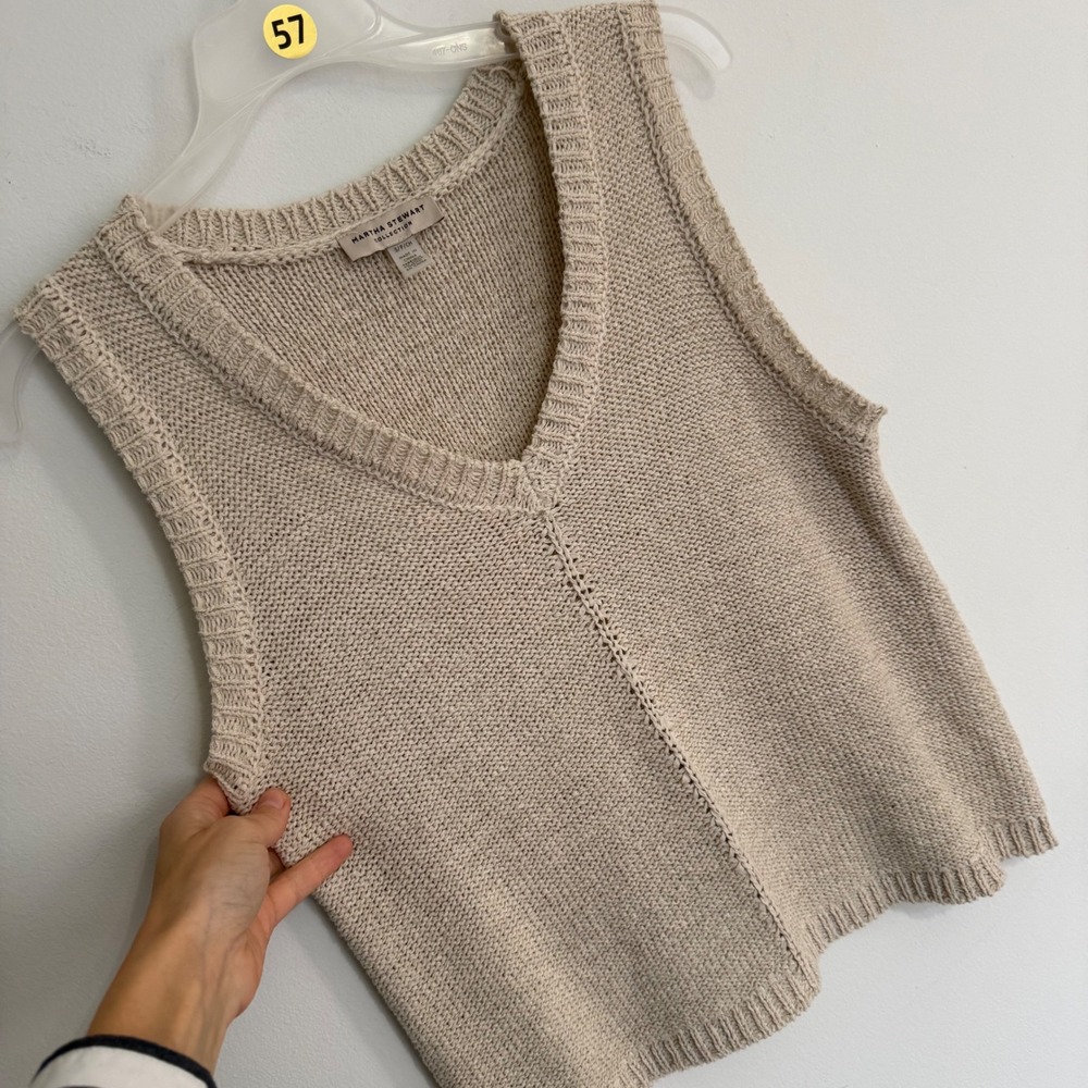 H4 Martha Stewart Collection Oatmeal Beige Knit V-Neck Sweater Vest Sleeveless S - Picture 3 of 5